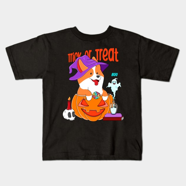 Corgi Halloween Kids T-Shirt by Kimprut